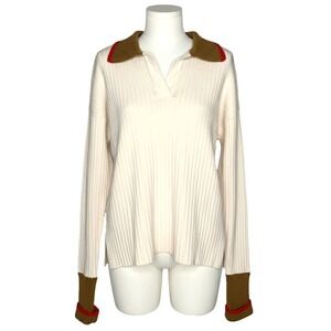 Beatrice .b Wool Blend Cream Brown Red ribbed Sweater Size 2 Made In Italy slits